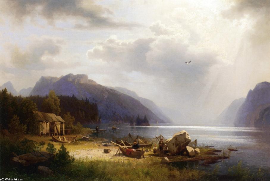 Fishing In An Alpine Lake — Herman Herzog