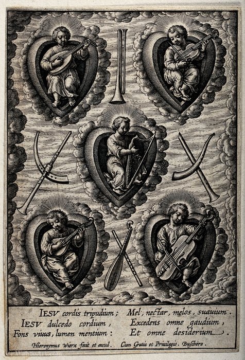 Christ Playing Musical Instruments In The Believer's Heart. — Hieronymus Wierix