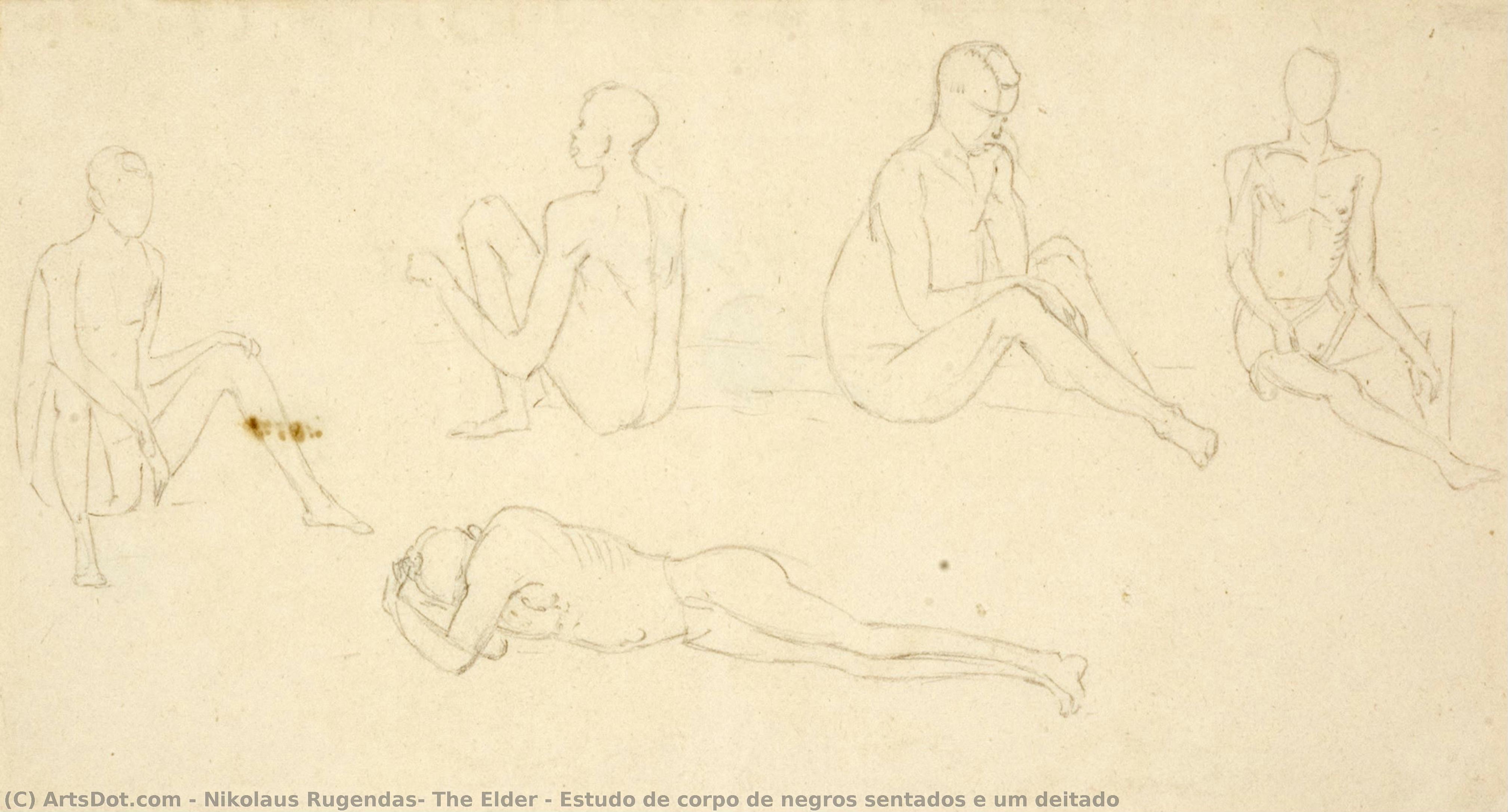 Estudo De Corpo De Negros Sentados E Um Deitado — Nikolaus Rugendas, The Elder