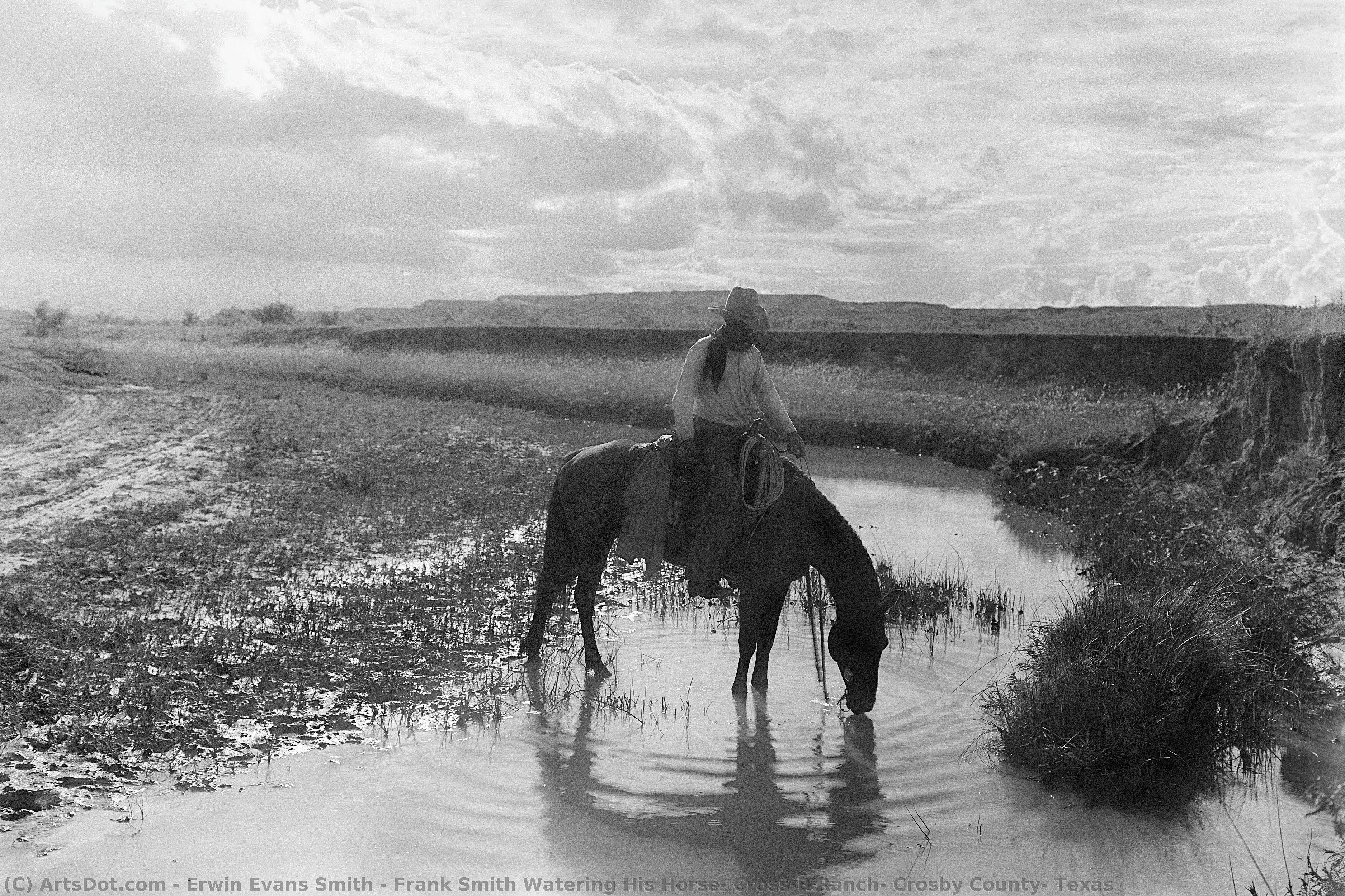 Frank Smith Watering His Horse, Cross-b Ranch, Crosby County, Texas — Erwin Evans Smith