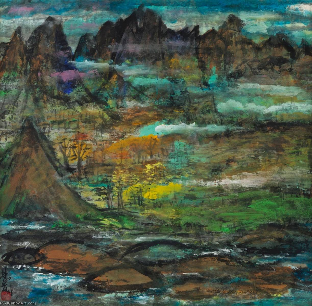 Scenery Of The Mountains — Lin Fengmian Flying Geese Over The Lotus Pond