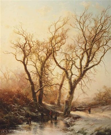 A Winter Landscape With Figures On The Ice — Pieter Lodewijk Francisco Kluyver