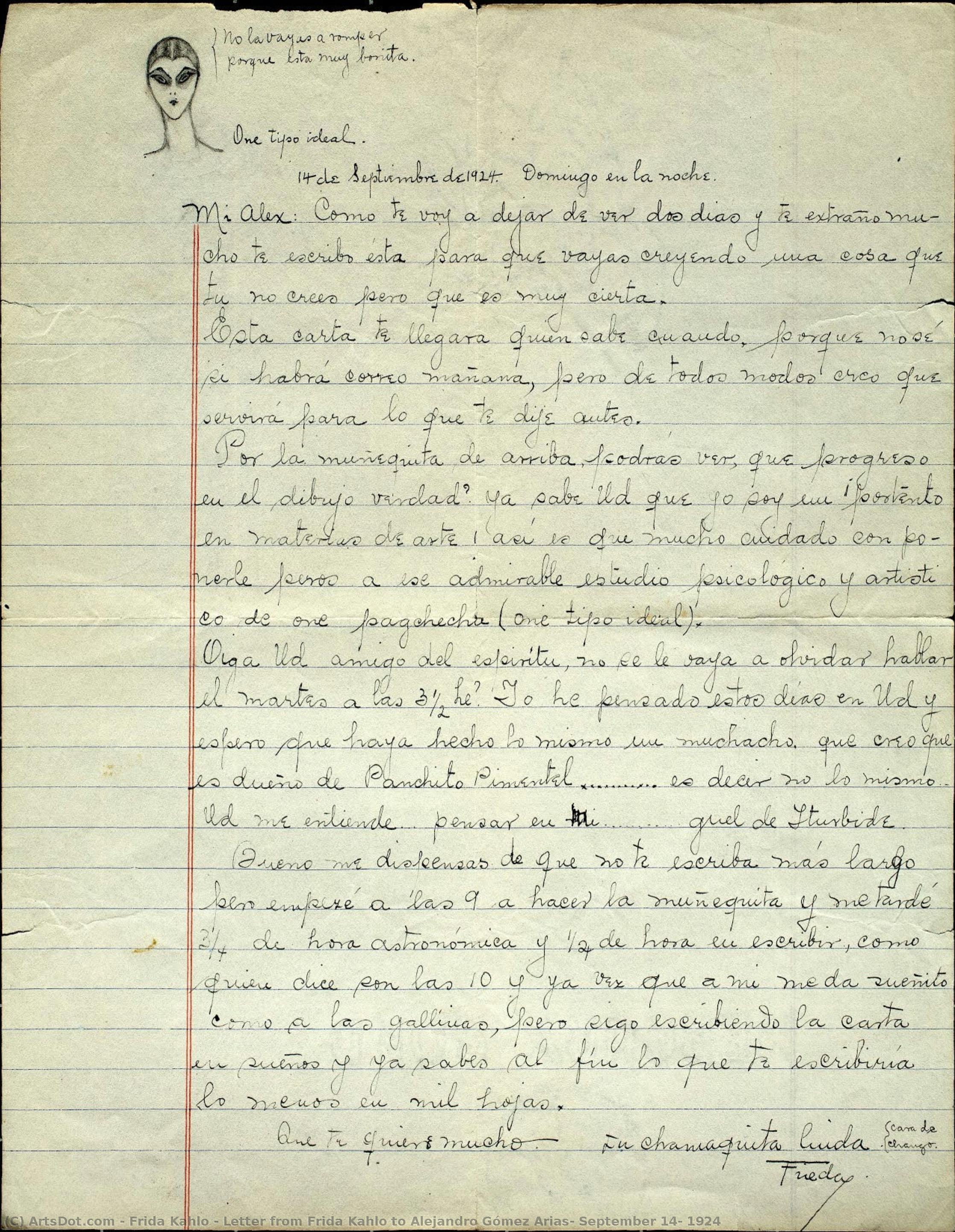 Brief Von Frida Kahlo An Alejandro Gómez Arias Vom 14. September 1924 — Frida Kahlo