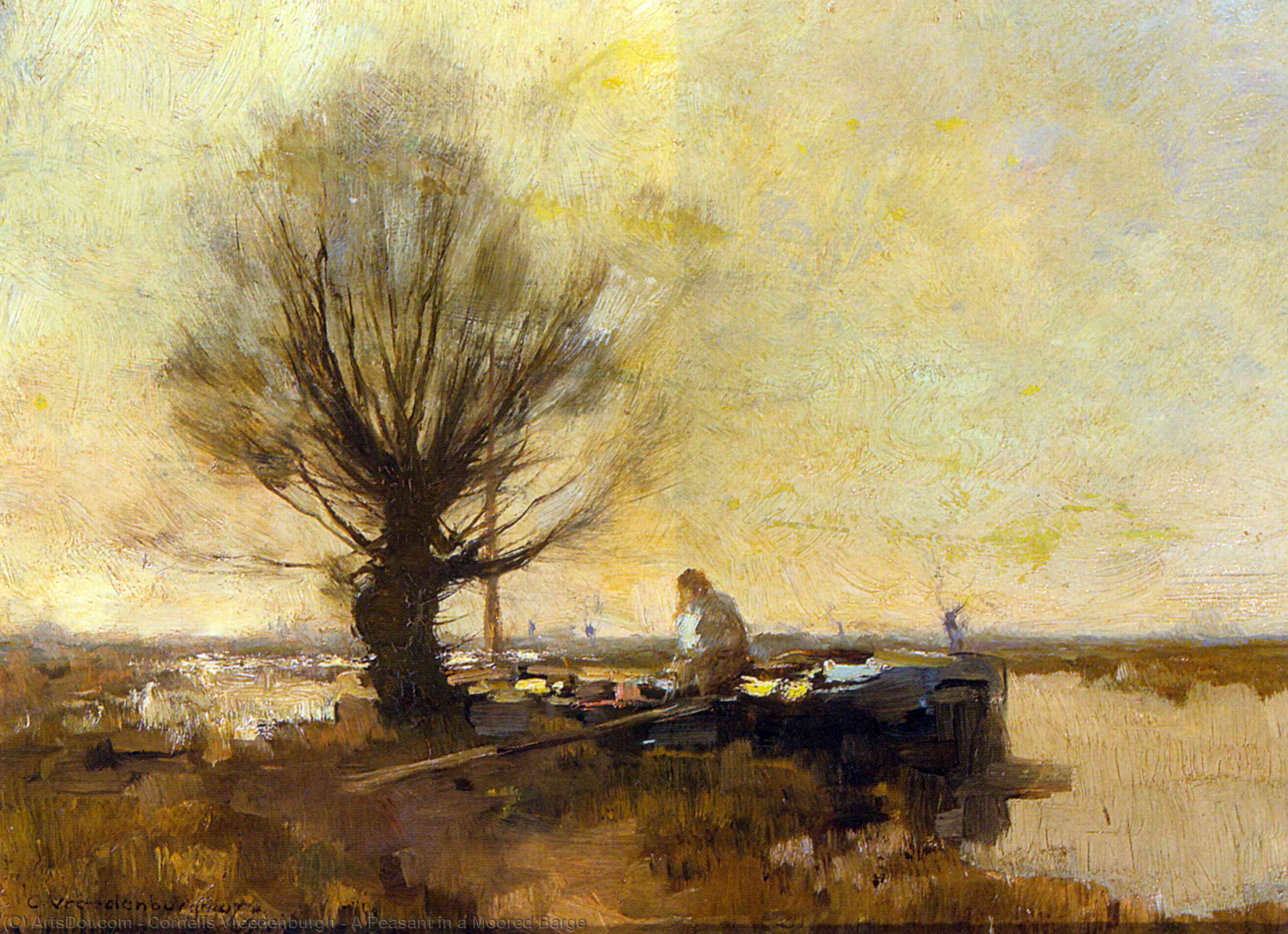 A Peasant In A Moored Barge — Cornelis Vreedenburgh
