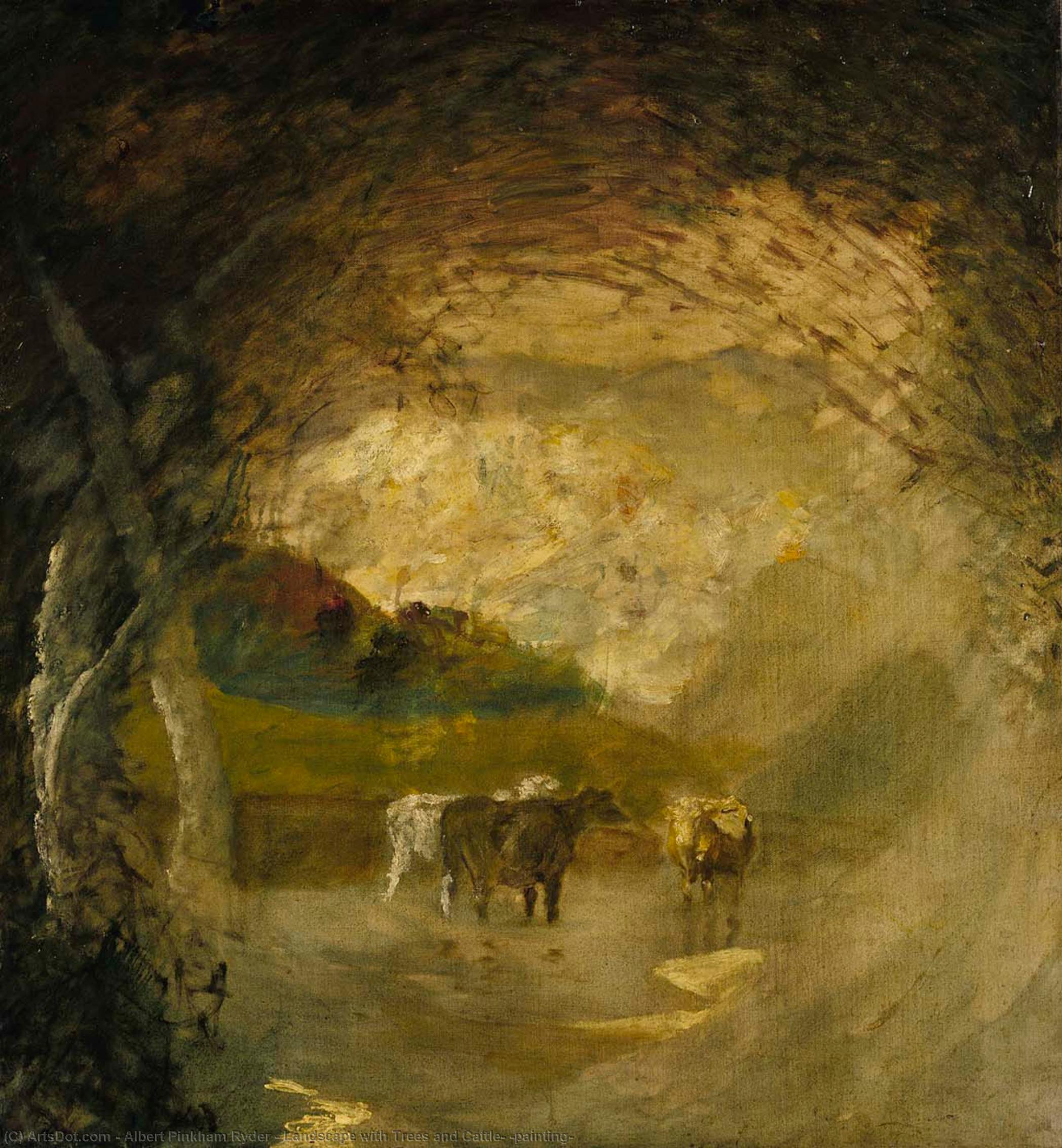 Landscape With Trees And Cattle, (painting) — Albert Pinkham Ryder