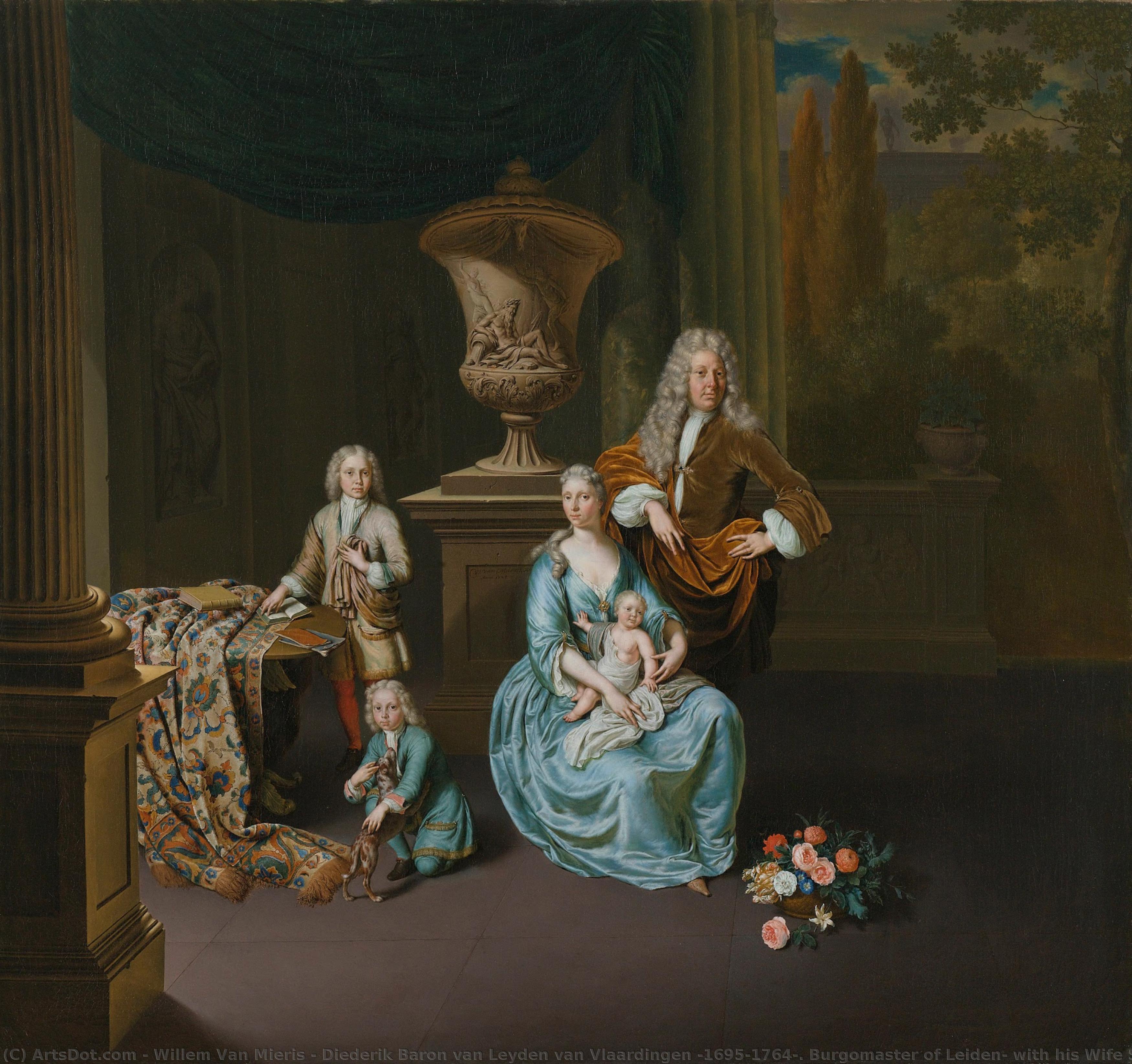 Diederik Baron Van Leyden Van Vlaardingen (1695-1764). Burgomaster Of Leiden, With His Wife Sophia Dina De Rovere And Their Sons Pieter, Jan En Adriaan Pompejus, Willem Van Mieris, 1728 — Willem Van Mieris