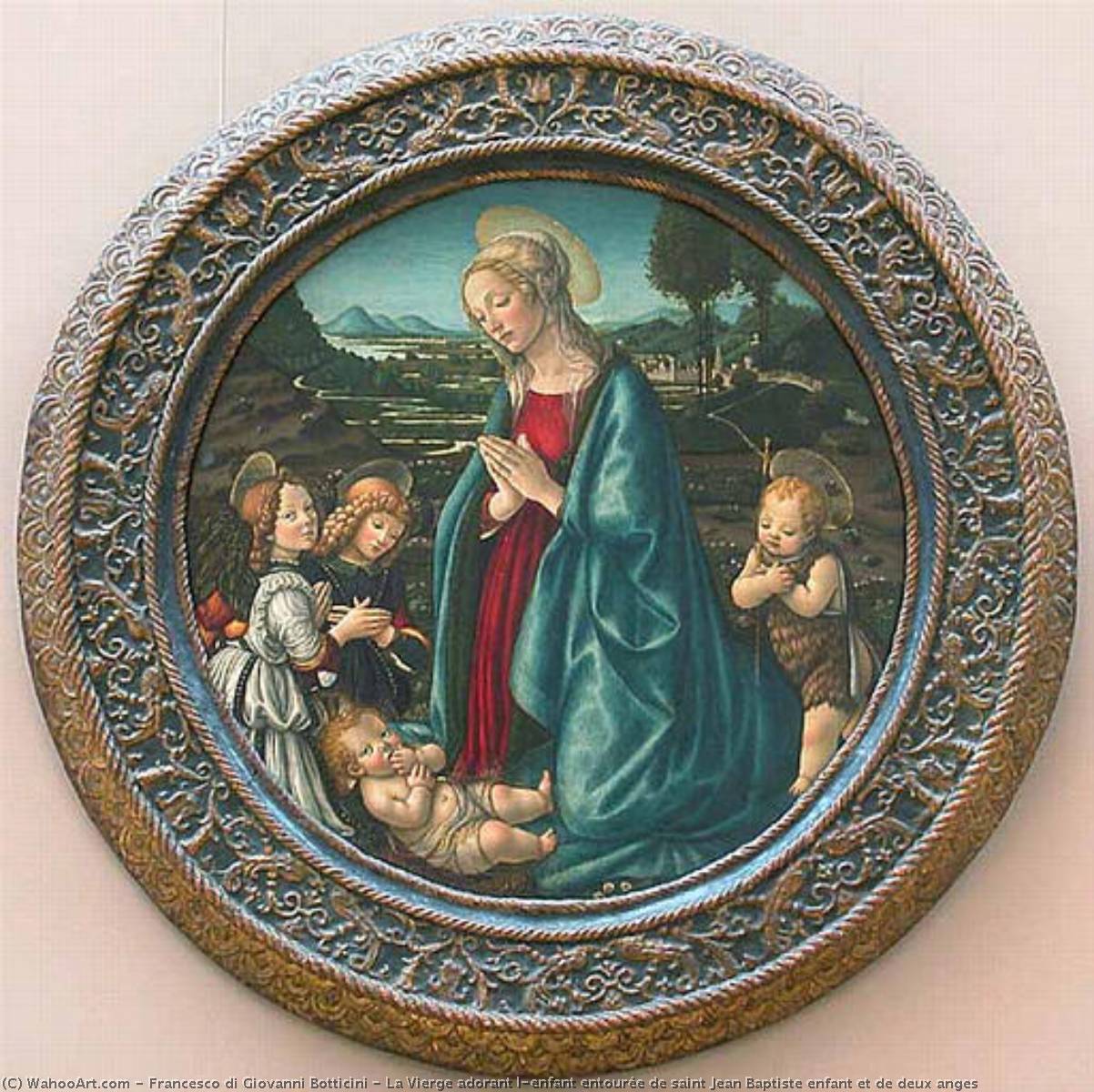 La Vierge Adorant L'enfant Entourée De Saint Jean Baptiste Enfant Et De Deux Anges — Francesco Di Giovanni Botticini
