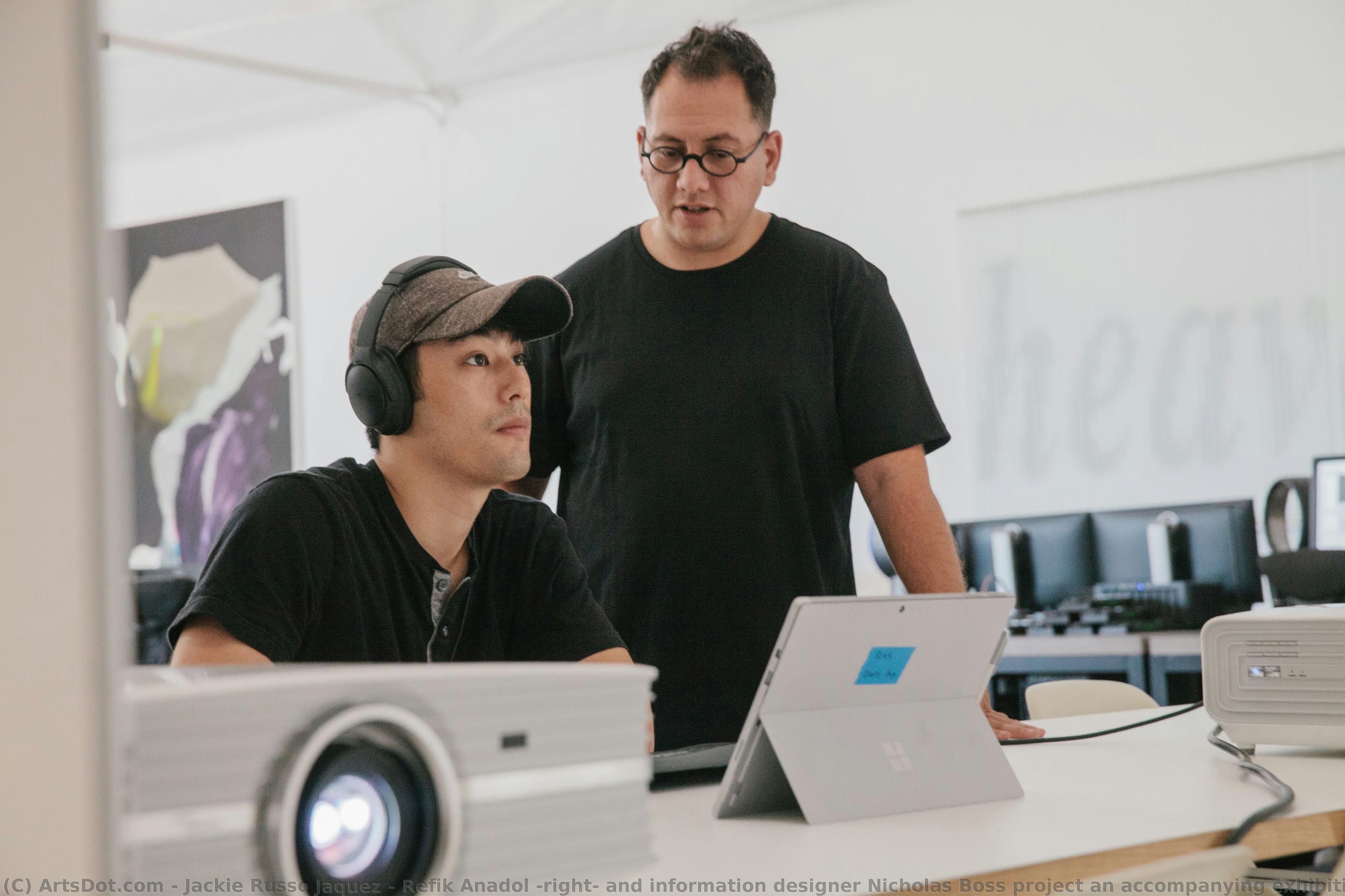 Refik Anadol (right) And Information Designer Nicholas Boss Project An Accompanying Exhibition To Help Test Interactive Features With A Microsoft Surface. — Jackie Russo Jaquez