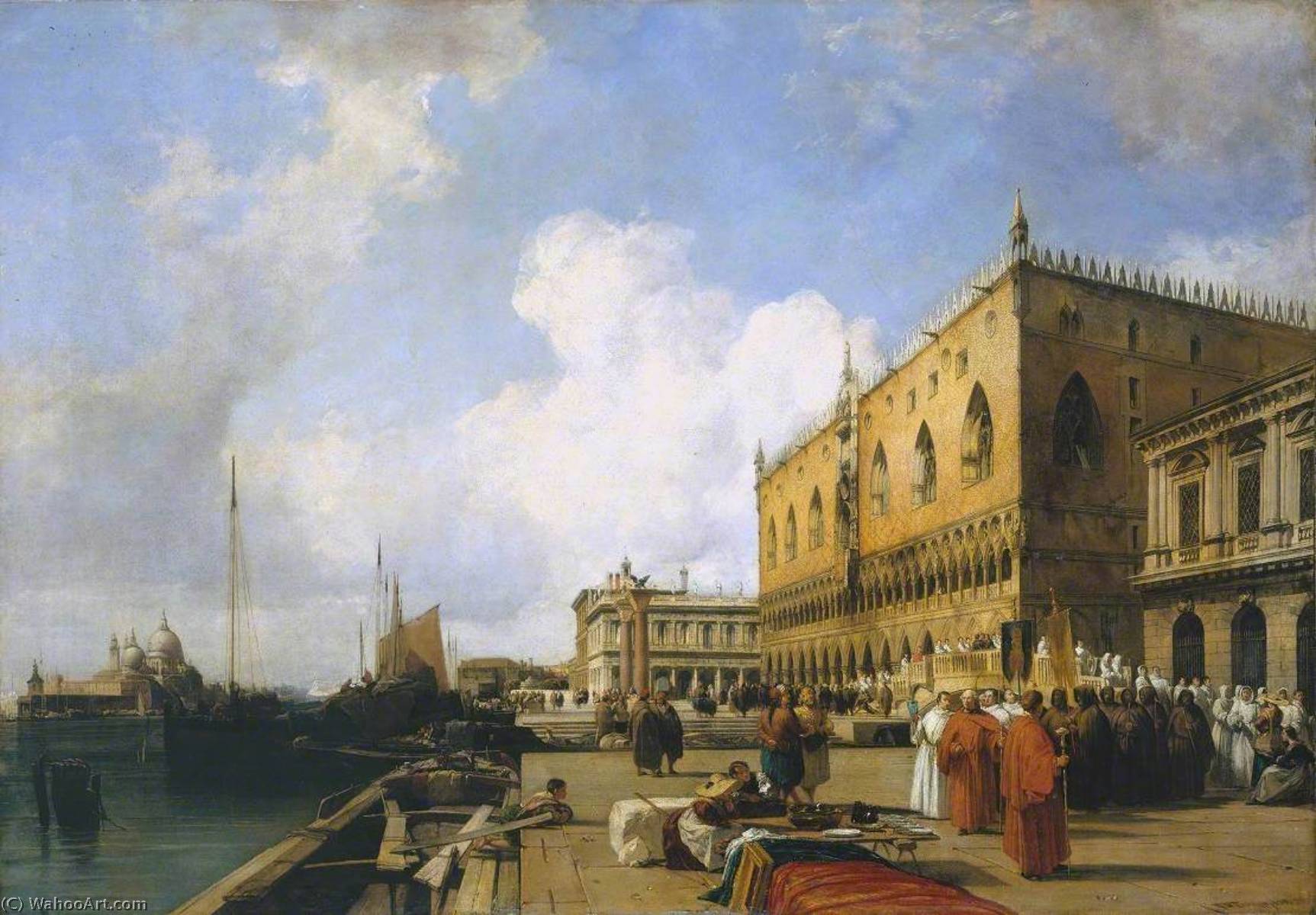Venice Ducal Palace With A Religious Procession — Richard Parkes Bonington