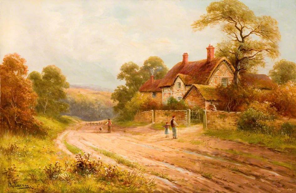 Country Lane With Cottage — Džordž Tërner