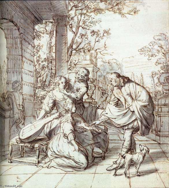 Elegant Company On A Terrace — Nicolaas Verkolje
