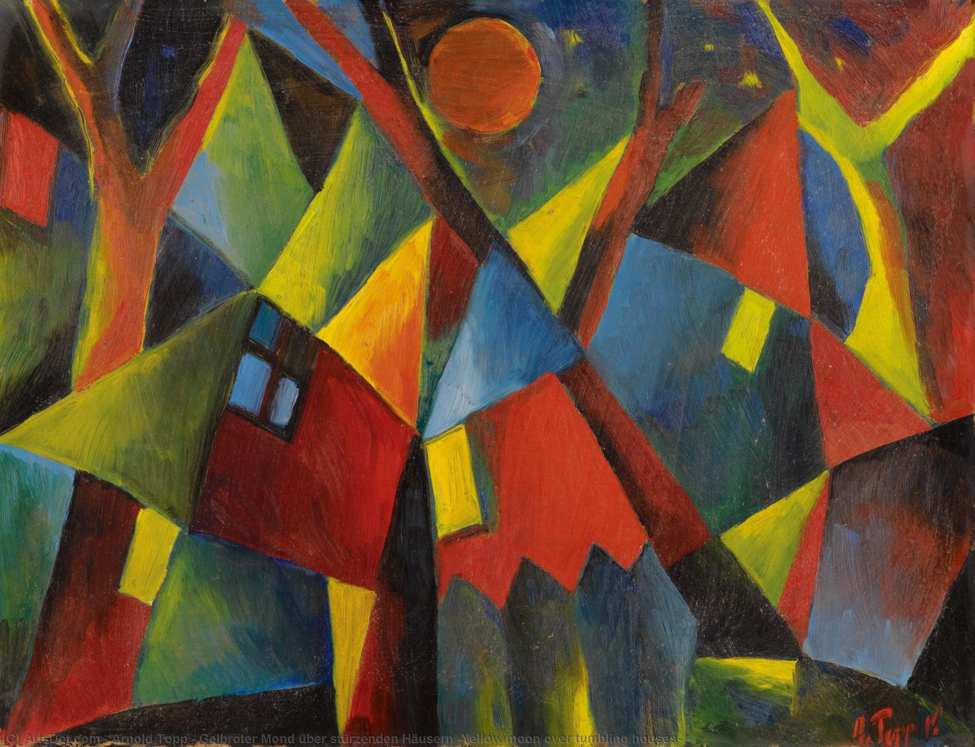 Gelbroter Mond Über Stürzenden Häusern (yellow Moon Over Tumbling Houses) — Arnold Topp