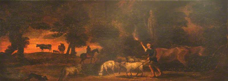 Landscape With Herdsman, Horseman And Cattle — Dirck Van Den Bergen