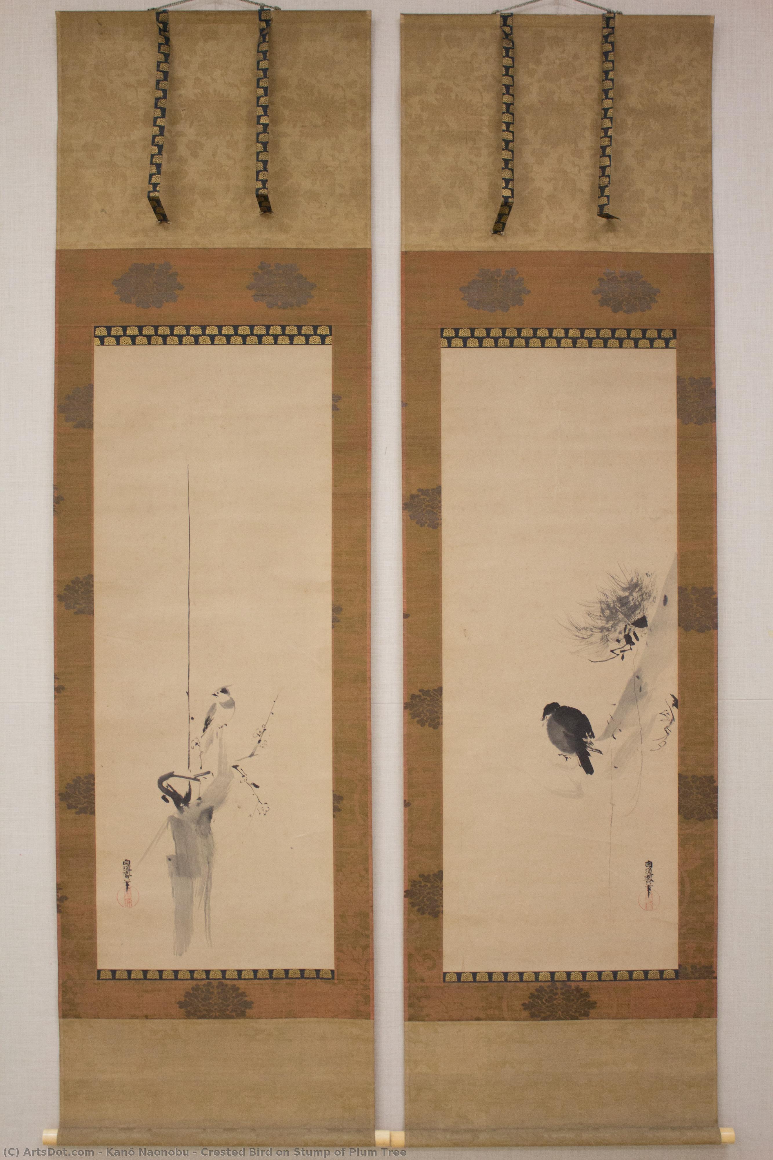 Crested Bird On Stump Of Plum Tree — Kanō Naonobu