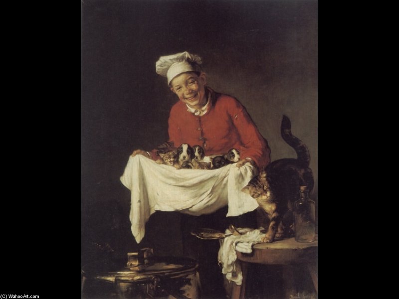 A Boy With Dogs And Kittens — Claude Joseph Bail