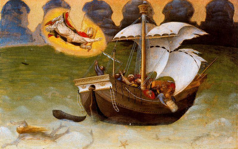 Scenes From The Legend Of Saint Nicholas Of Bari. The Saint Saves A Ship From Shipwreck — Gentile Da Fabriano