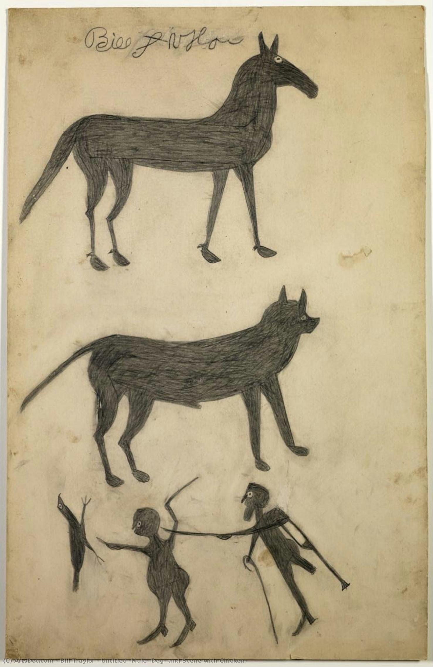 Untitled (mule, Dog, And Scene With Chicken) — Bill Traylor