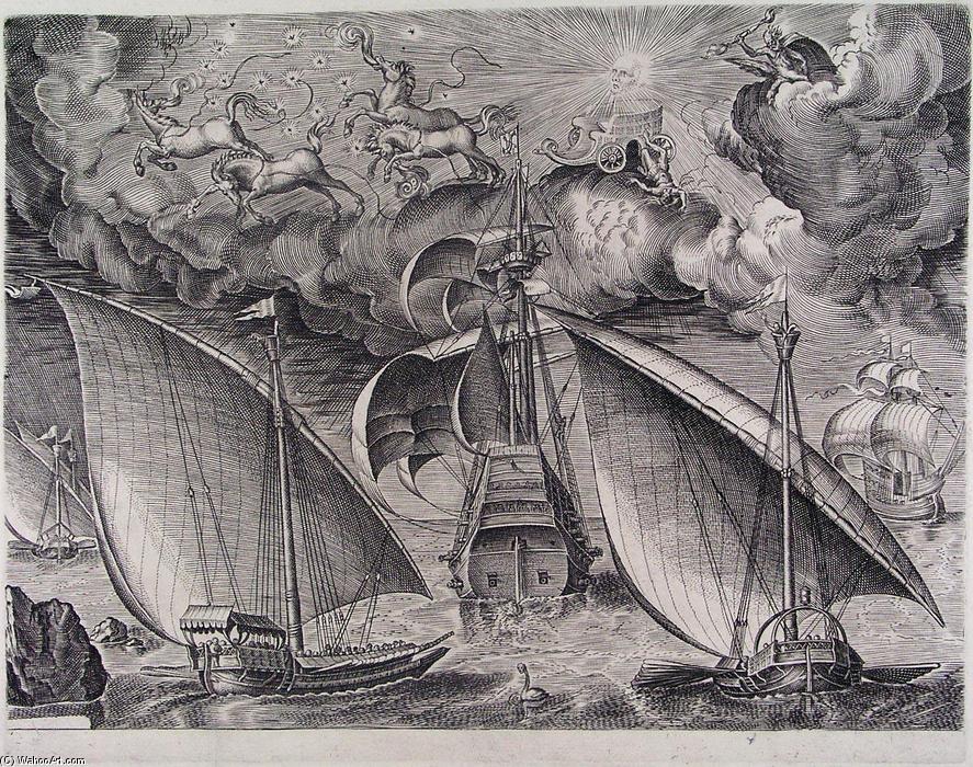 Man Of War Between Two Galleys — Пијетр Бругел Старији
