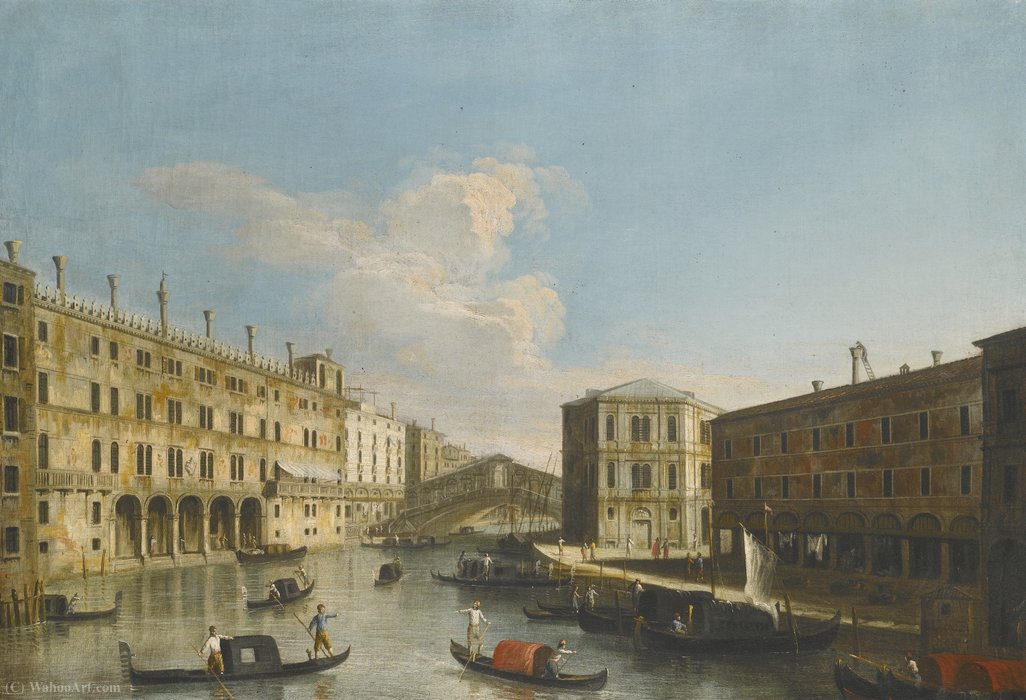 View Of The Grand Canal Towards The Rialto Bridge From The North, The Fondaco Dei Tedeschi To The Left — Apollonio Domenichini (maestro Della Fondazione Langmatt)