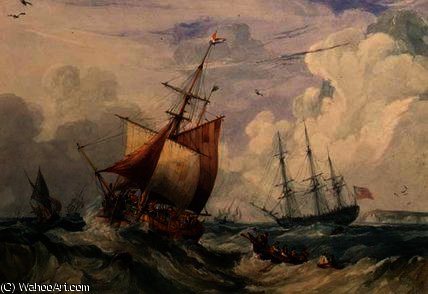 A French Fishing Smack In A Swell Off Dover — Samuel Owen