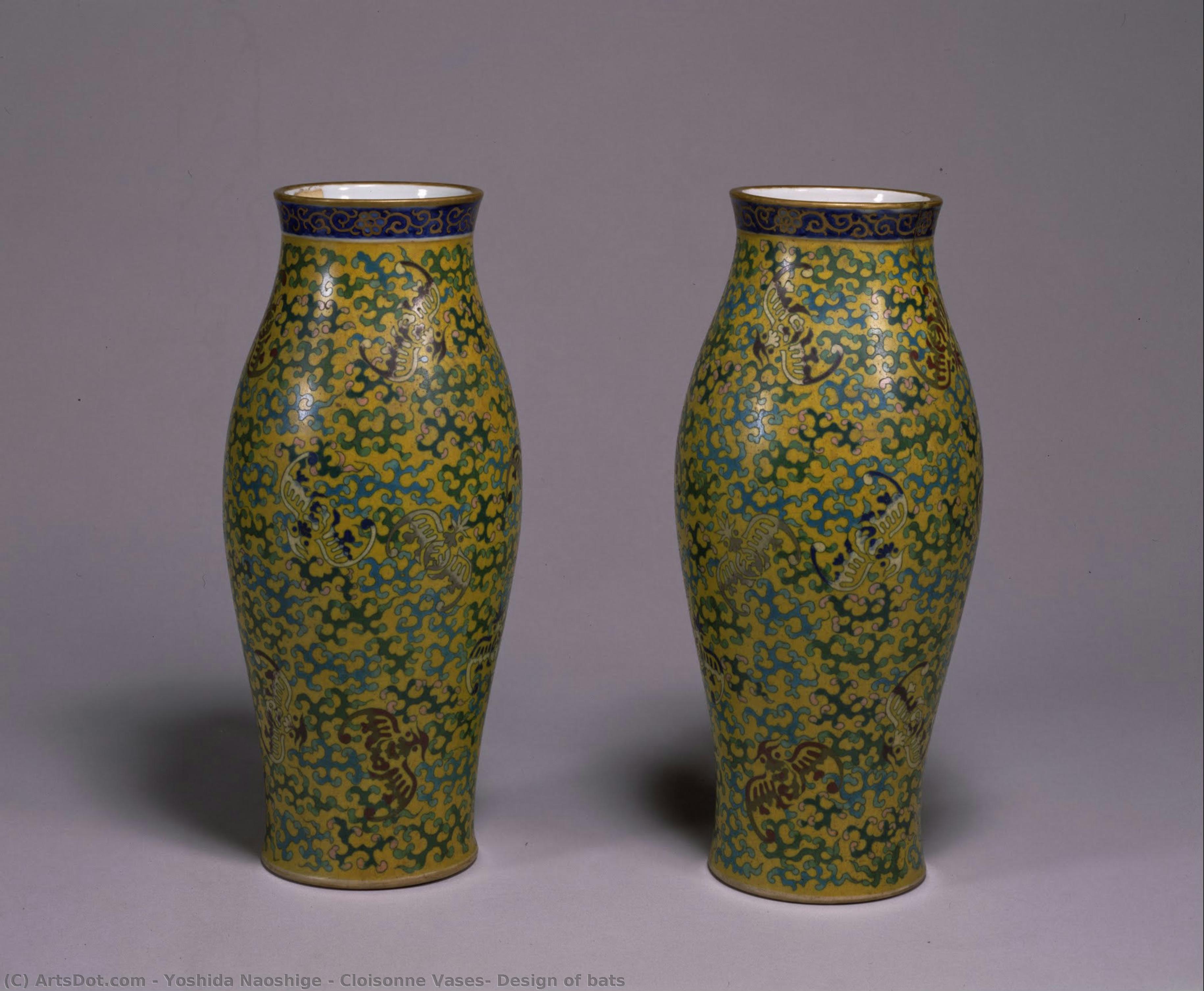 Cloisonne Vases, Design Of Bats — Yoshida Naoshige