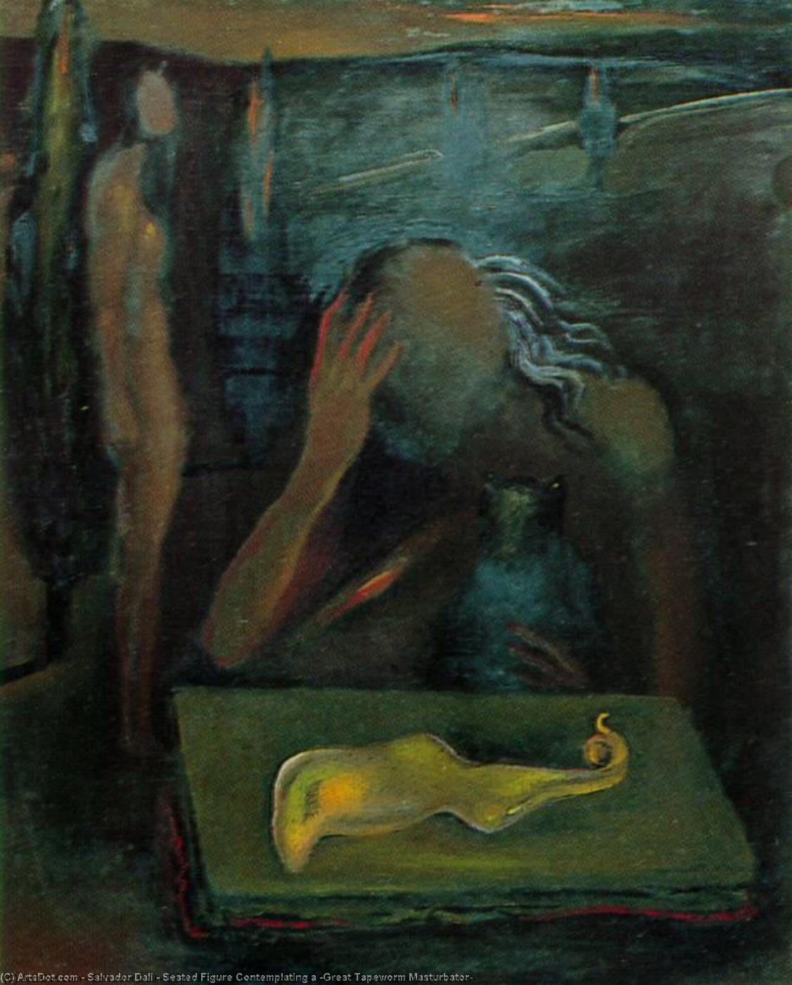 Seated Figure Contemplating A 'great Tapeworm Masturbator' — Salvador Dalí