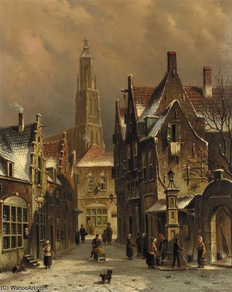 Numerous Townsfolk In A City In Winter — Oene Romkes De Jongh
