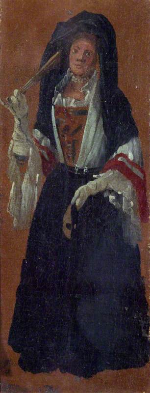 A Lady Holding A Fan And A Mask — Luca Carlevaris