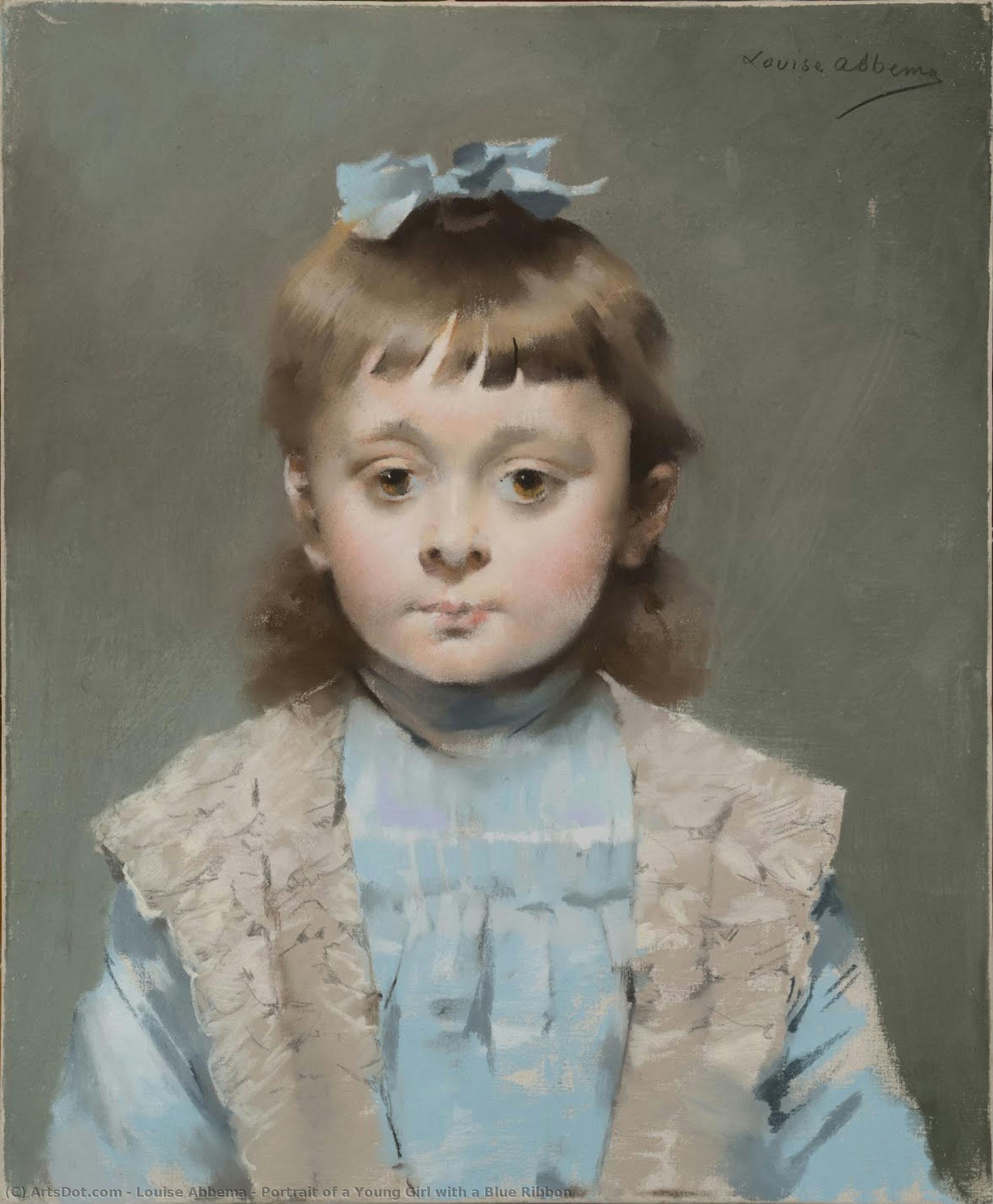 Portrait Of A Young Girl With A Blue Ribbon — Louise Abbéma