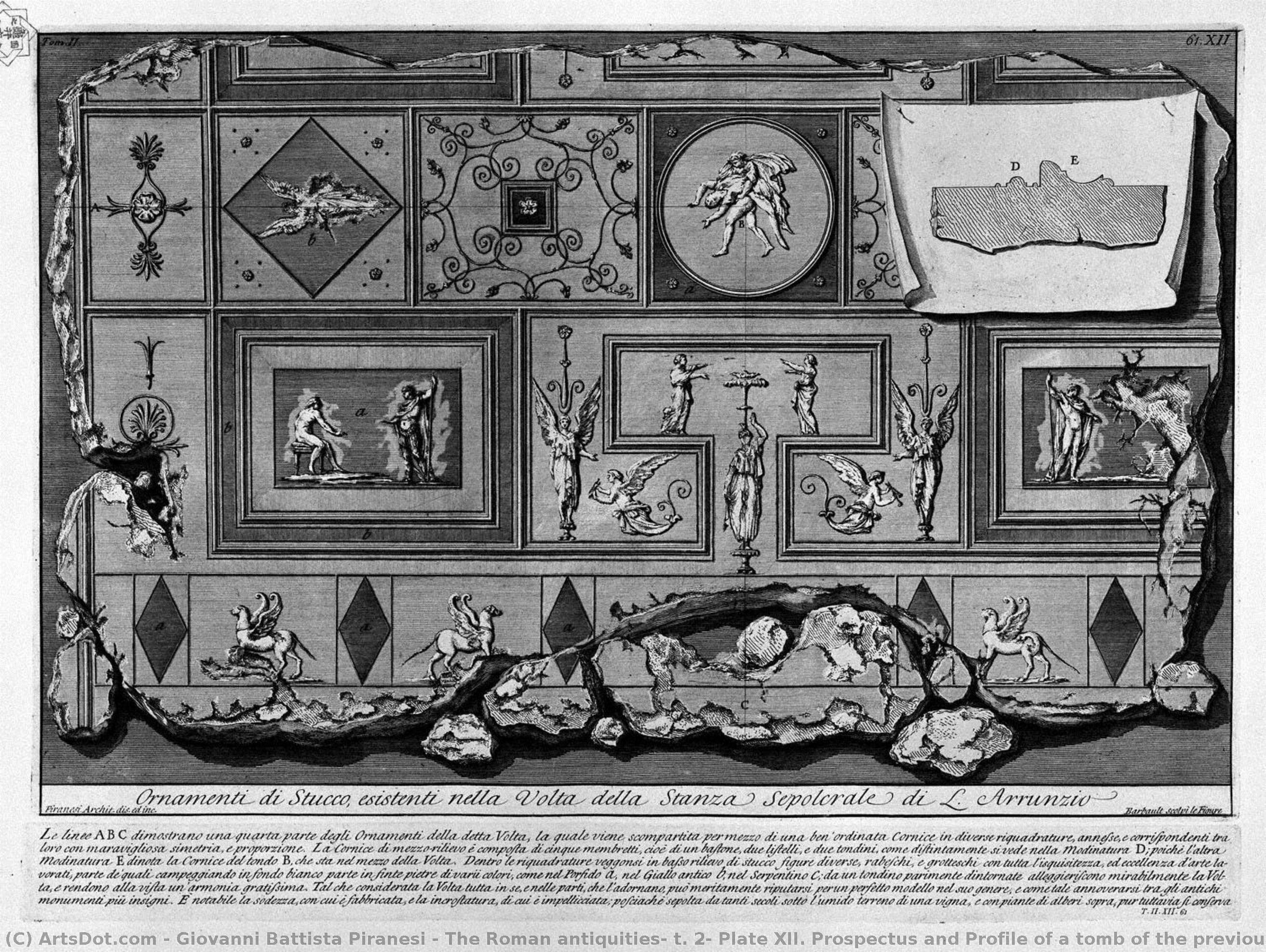 The Roman Antiquities, T. 2, Plate Xii. Prospectus And Profile Of A Tomb Of The Previous Rooms — Giovanni Battista Piranesi