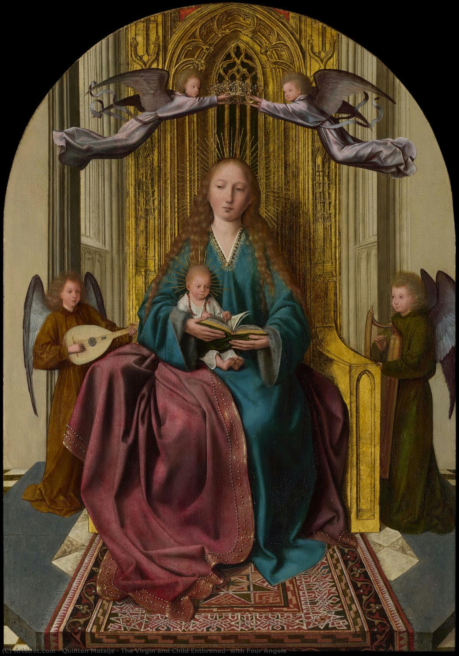 The Virgin And Child Enthroned, With Four Angels — Quinten Matsijs