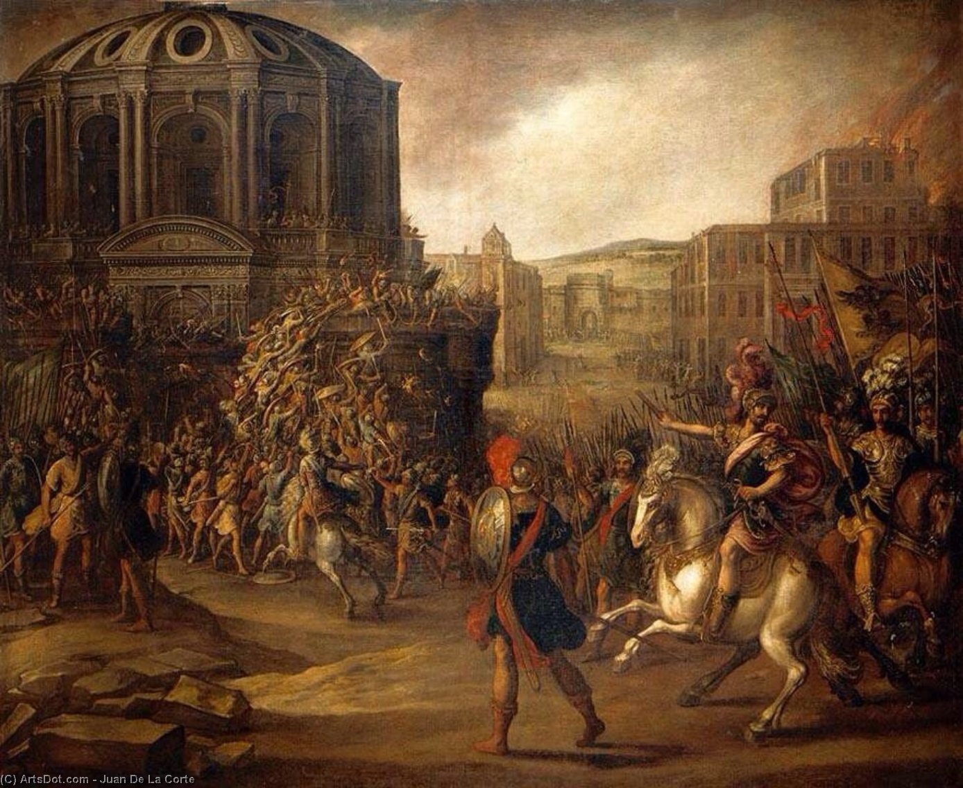 Battle Scene With A Roman Army Besieging A Large City — Juan De La Corte