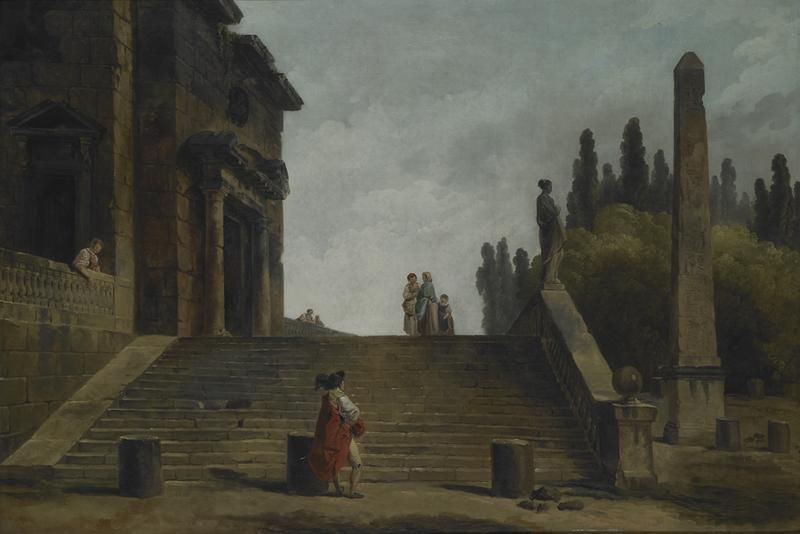 Monuments Et Ruines Dit Autrefois Un Escalier Et Un Obelisque — Hubert Robert