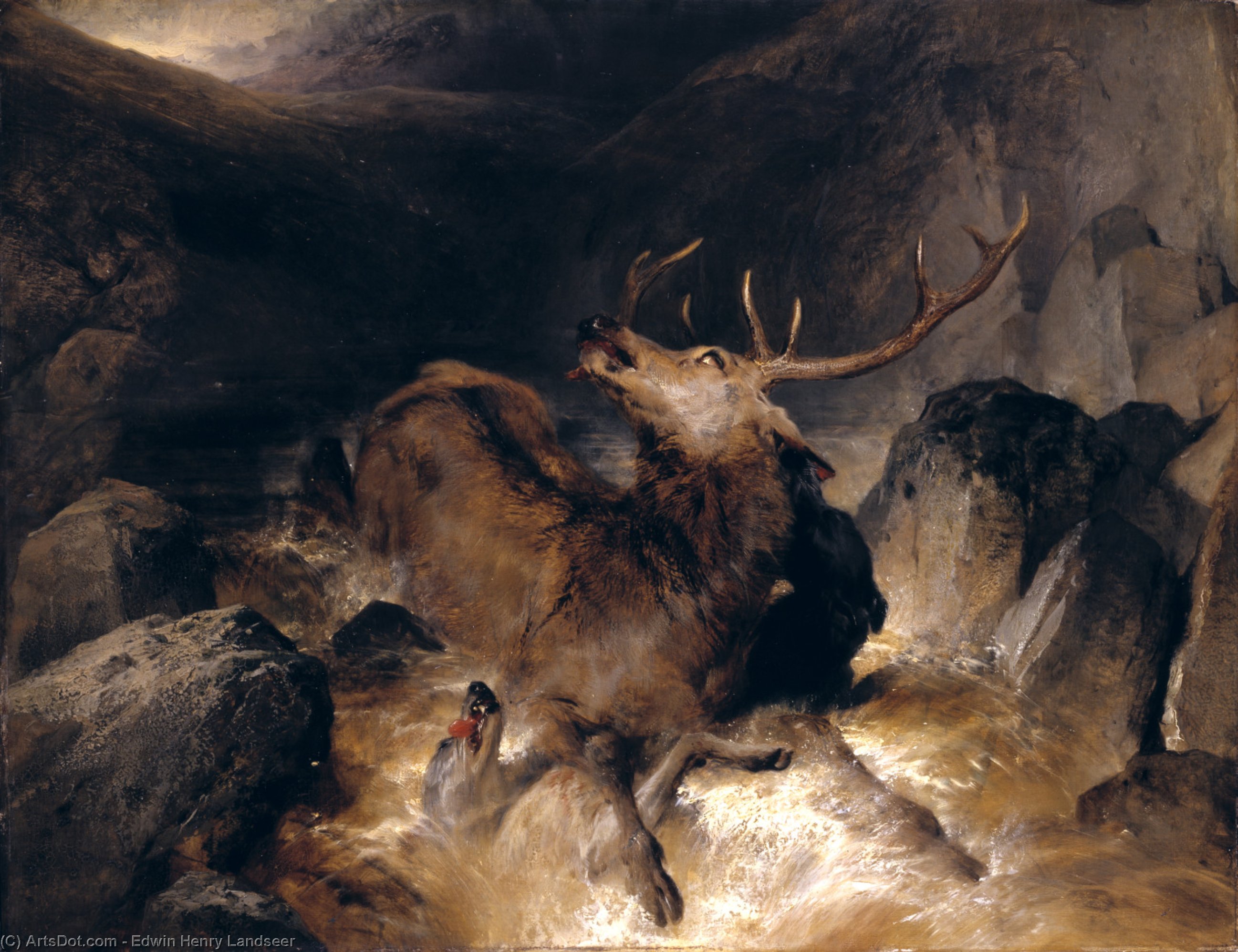 Deer And Deer Hounds In A Mountain Torrent — Sir Edwin Henry Landseer