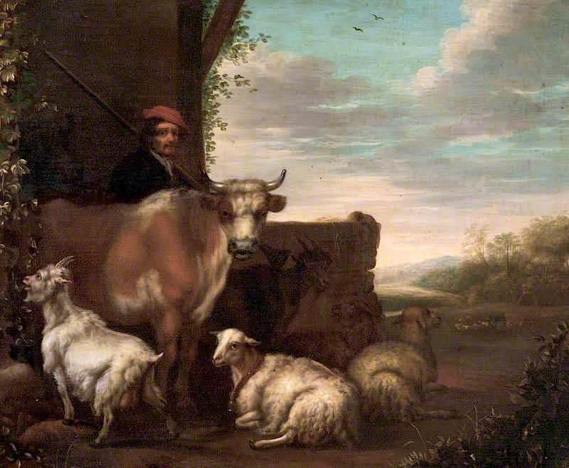 A Herdsman With Cattle, Sheep And Goats — Govert Dircksz Camphuysen