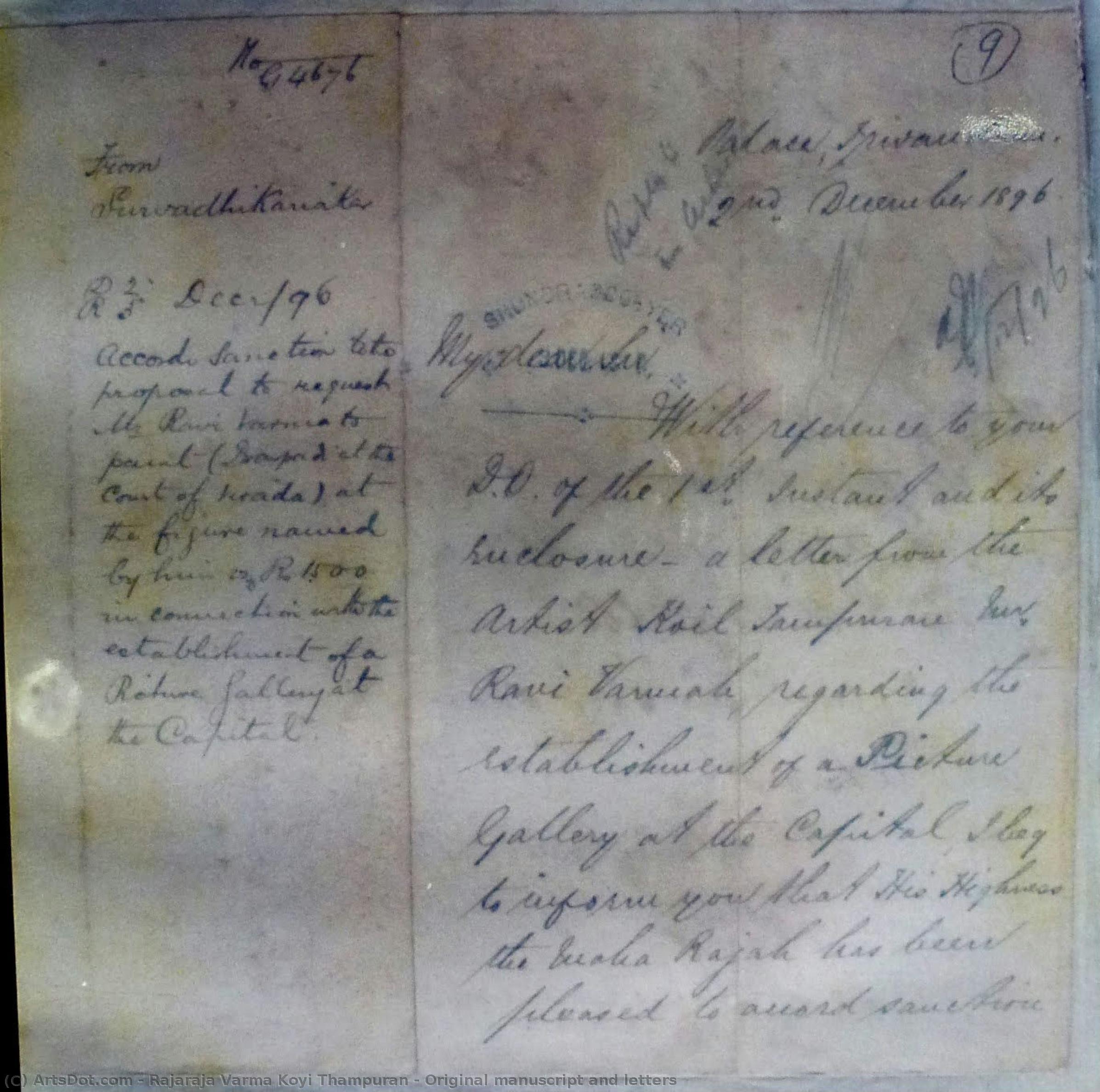 Original Manuscript And Letters — Rajaraja Varma Koyi Thampuran