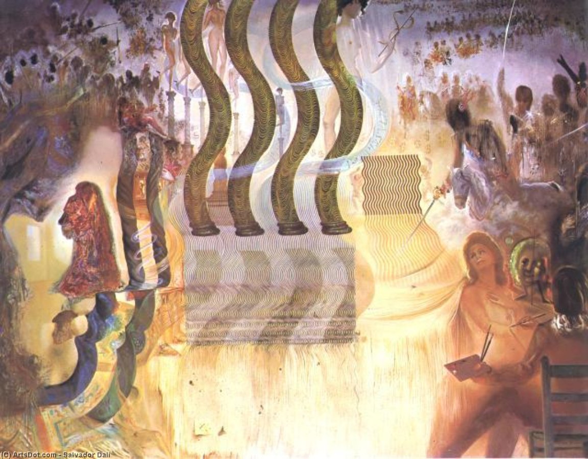 Salvador Dalí Beim Malen Von Gala In Der Apotheose Des Dollars, 1965 — Salvador Dalí