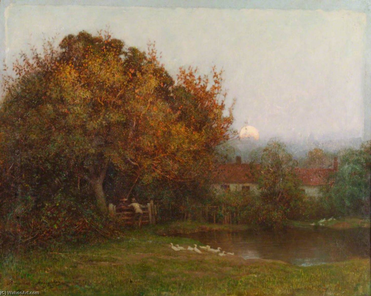 Sunset Behind Trees With Pond — Benjamin Haughton