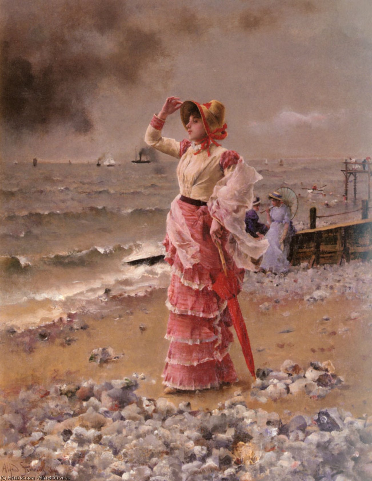 Femme Elegante Voyant Filer Un Vapeur — Alfred Stevens