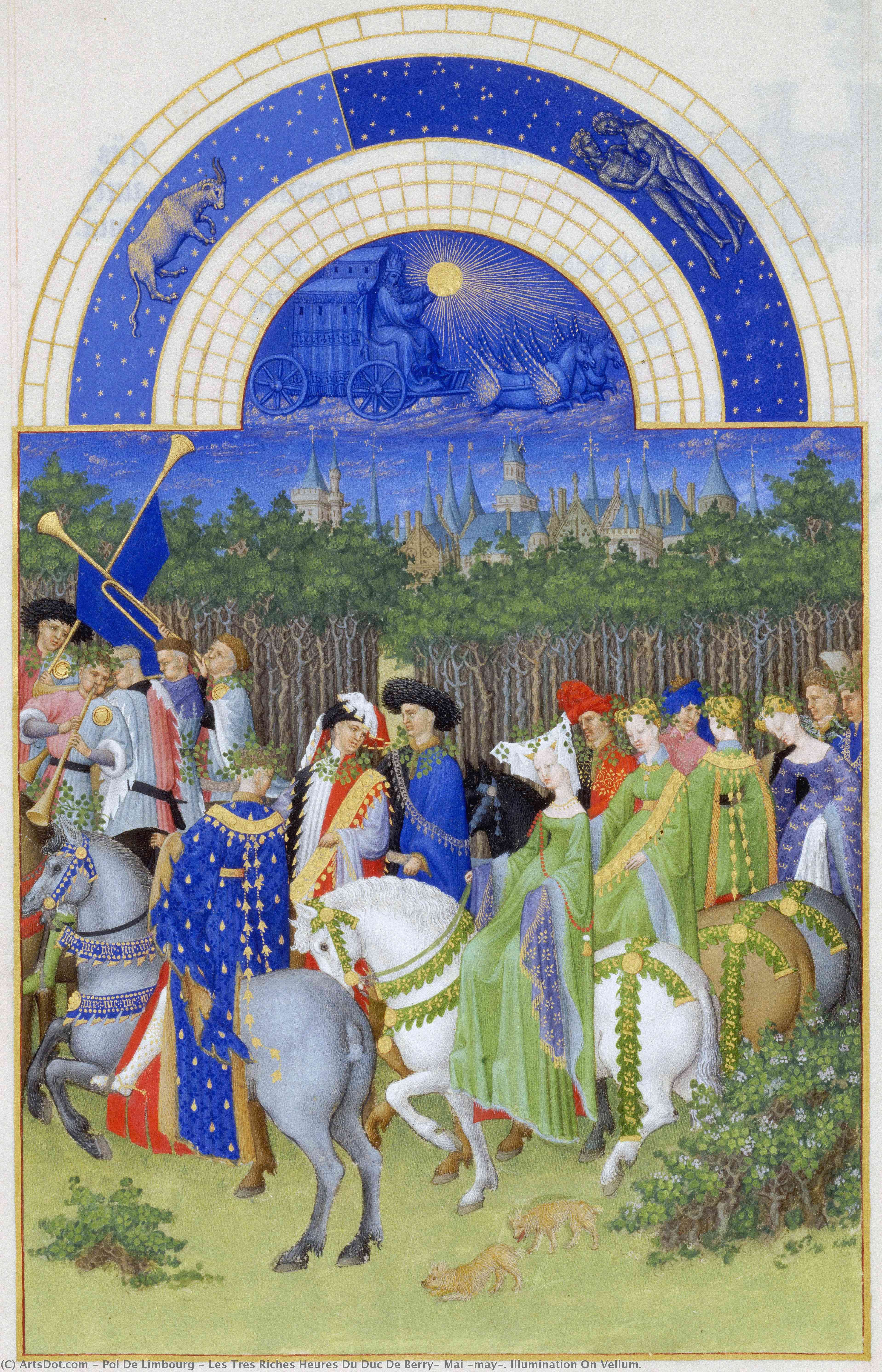 Les Tres Riches Heures Du Duc De Berry - Mai (may). Illumination Auf Vellum. — Pol De Limbourg