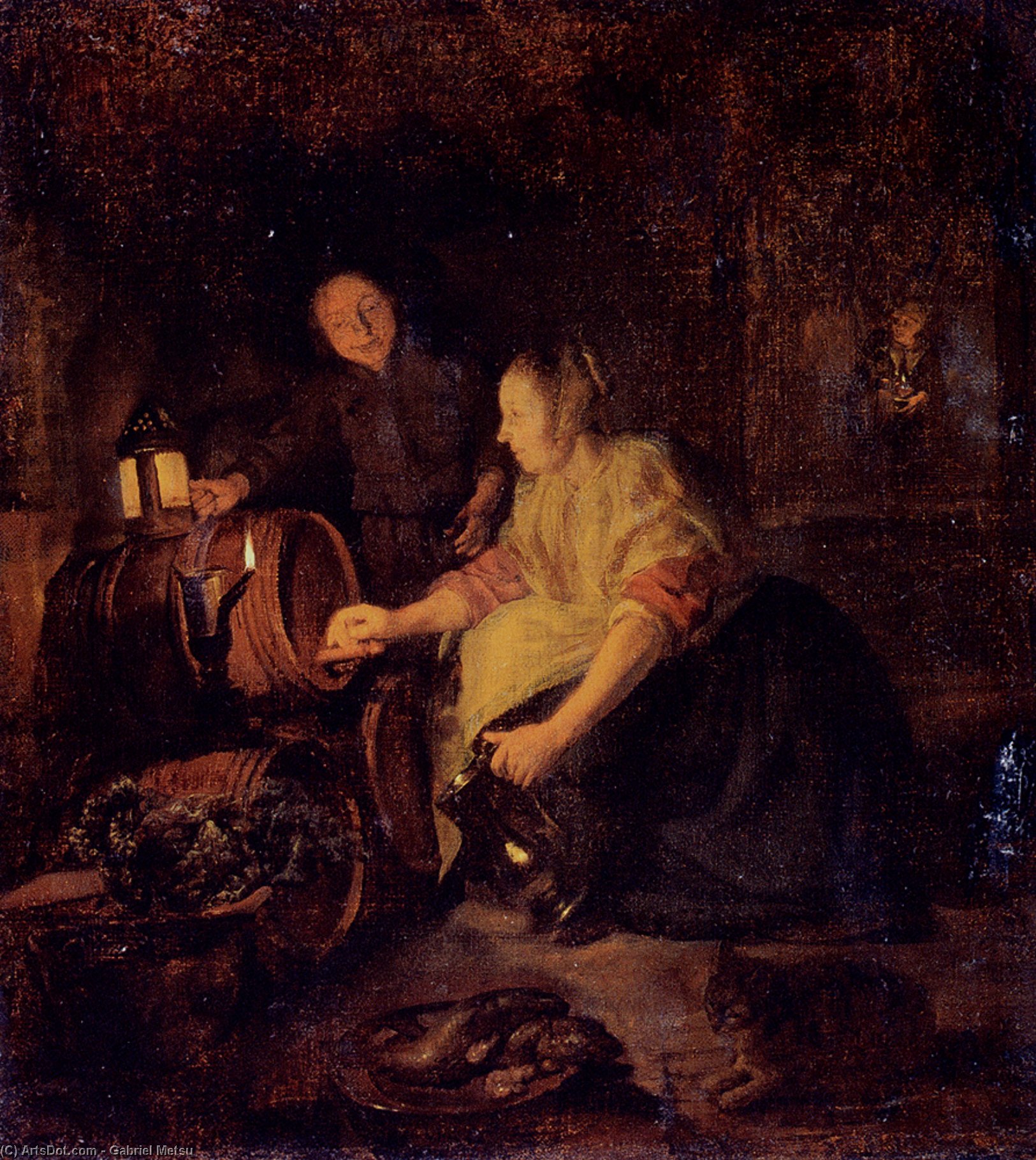 A Woman Drawing Wine From A Barrel — Gabriel Metsu