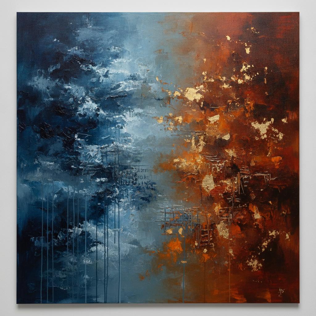 Indigo Storms Meeting Gilded Earth In Fragmented Motion — Christian Noiret