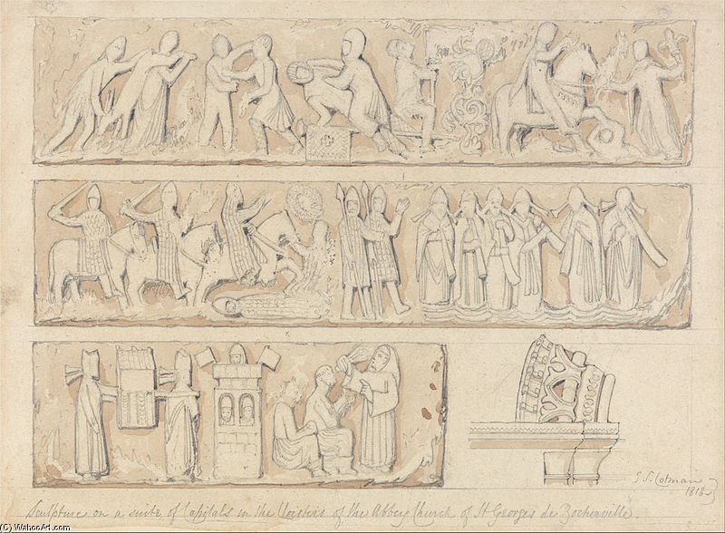 Sculpture On A Suite Of Capitals In The Cloisters Of The Abbey Church Of Saint Georges De Bochervill — John Sell Cotman