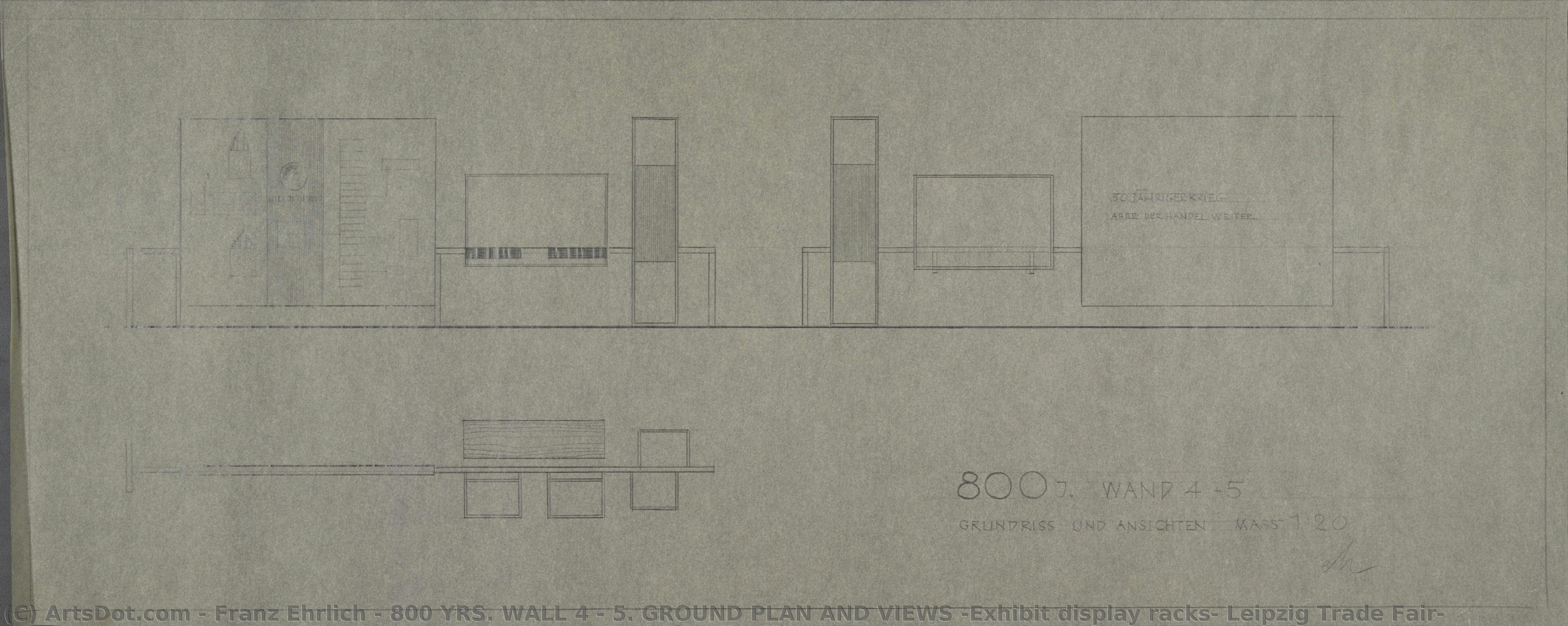 800 Yrs. Wall 4 + 5. Ground Plan And Views (exhibit Display Racks, Leipzig Trade Fair) — Franz Ehrlich