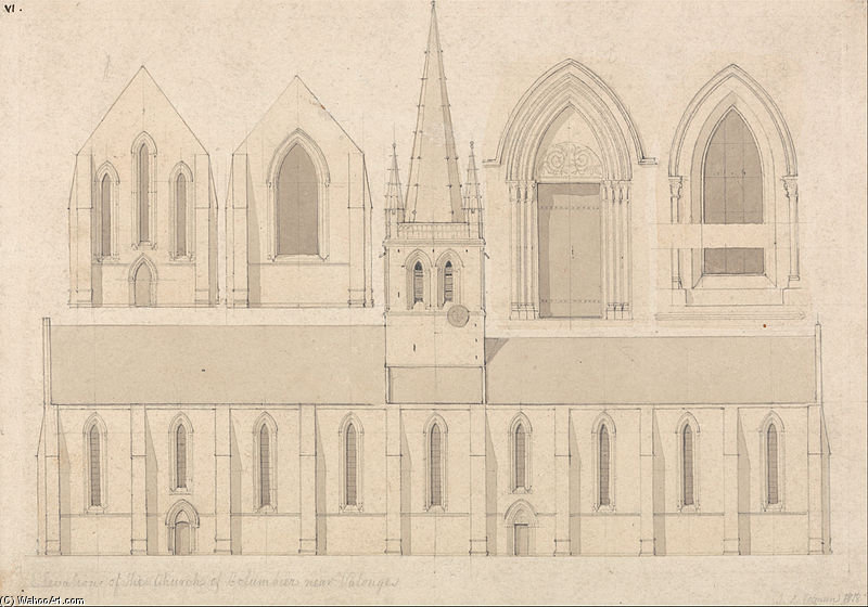 Elevation Of The Church Of Columbiers, Near Valognes, Normandy — John Sell Cotman