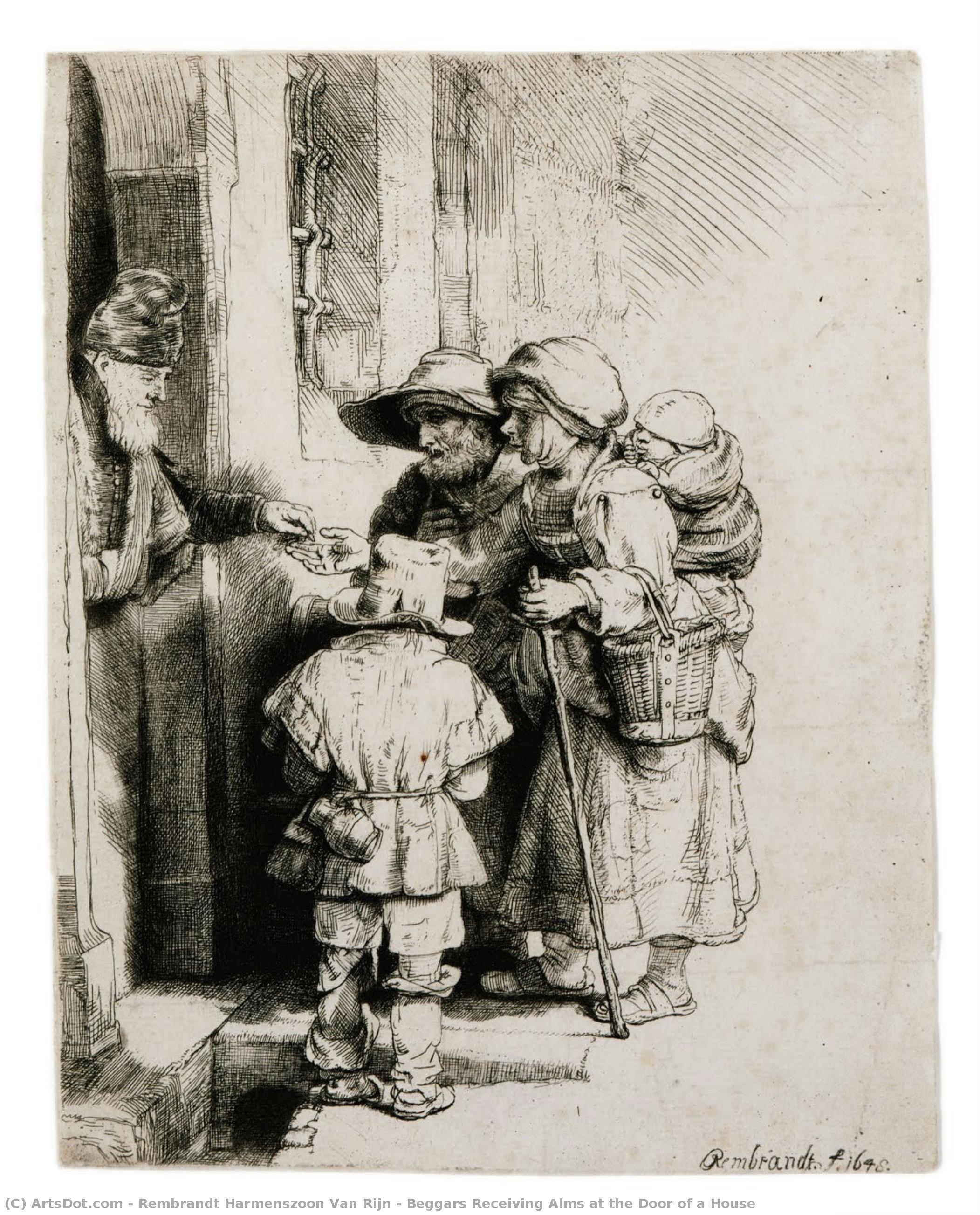 Beggars Receiving Alms At The Door Of A House — Rembrandt Van Rijn