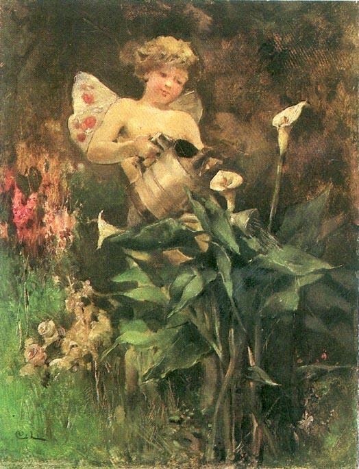 Angel Watering Flowers — Carl Larsson