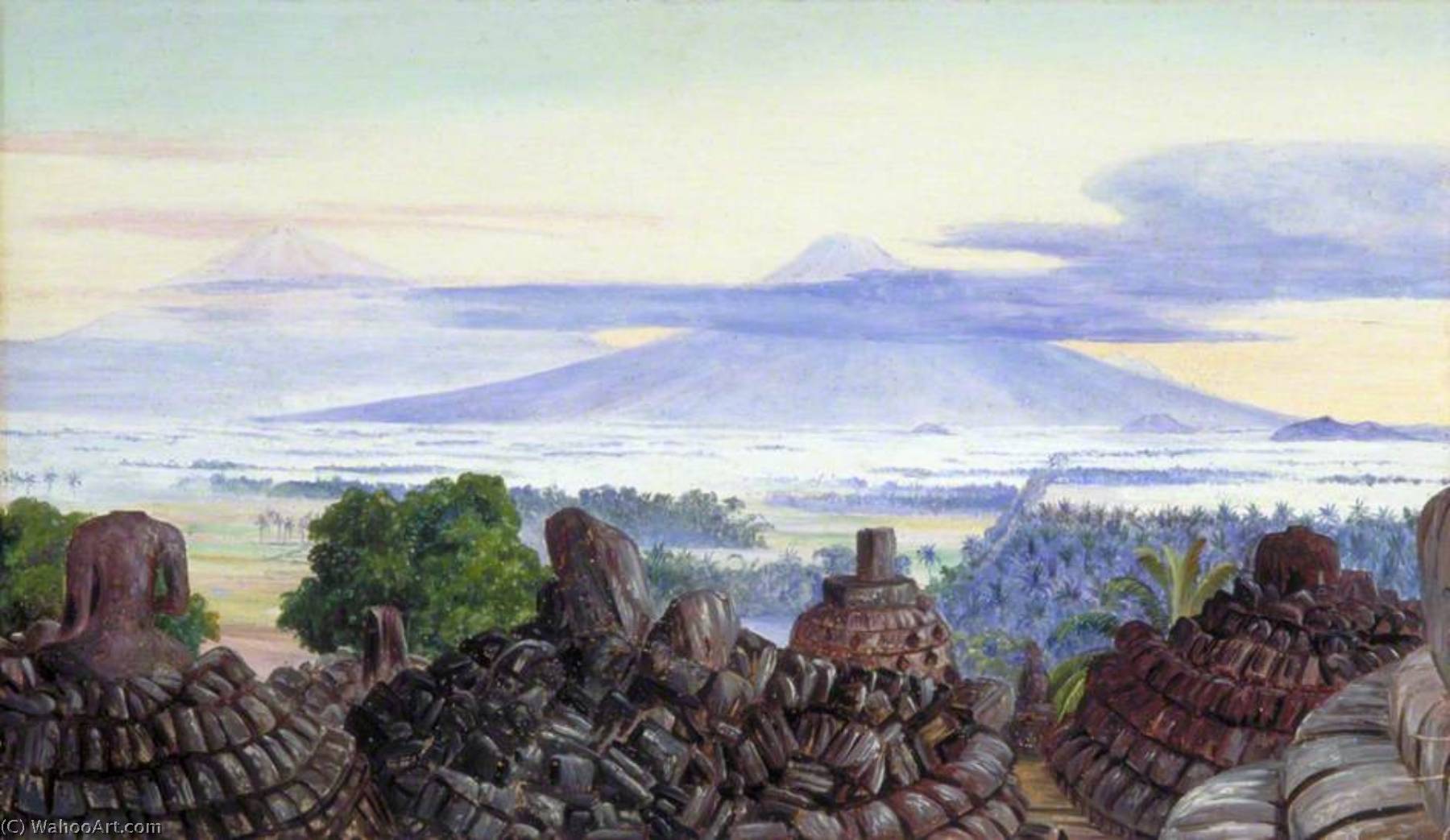 The Volcanoes Of Merapi And Merbaboe, Java, From The Top Of Boro Bodoer — Marianne North