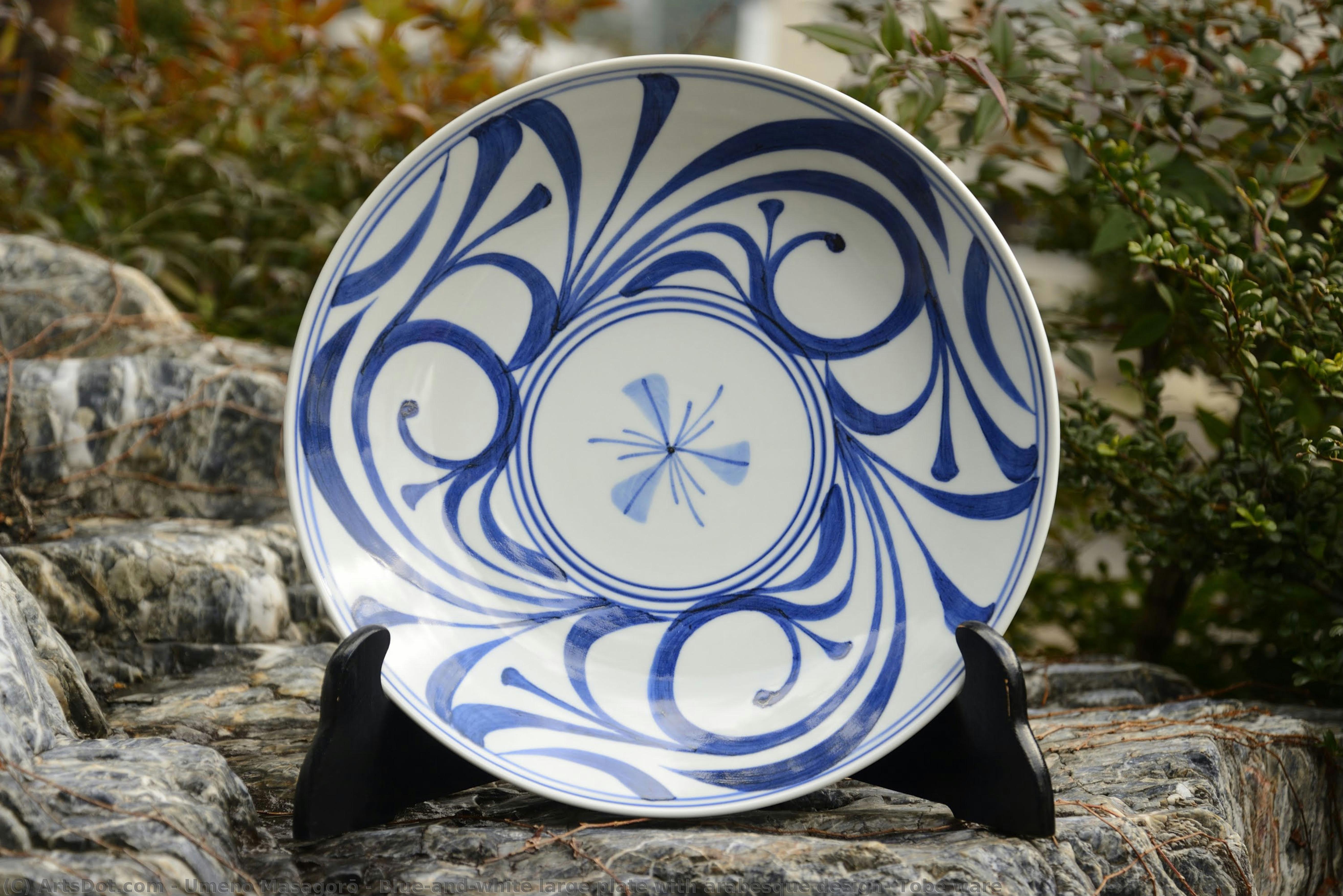 Blue-and-white Large Plate With Arabesque Design, Tobe Ware — Umeno Masagorō
