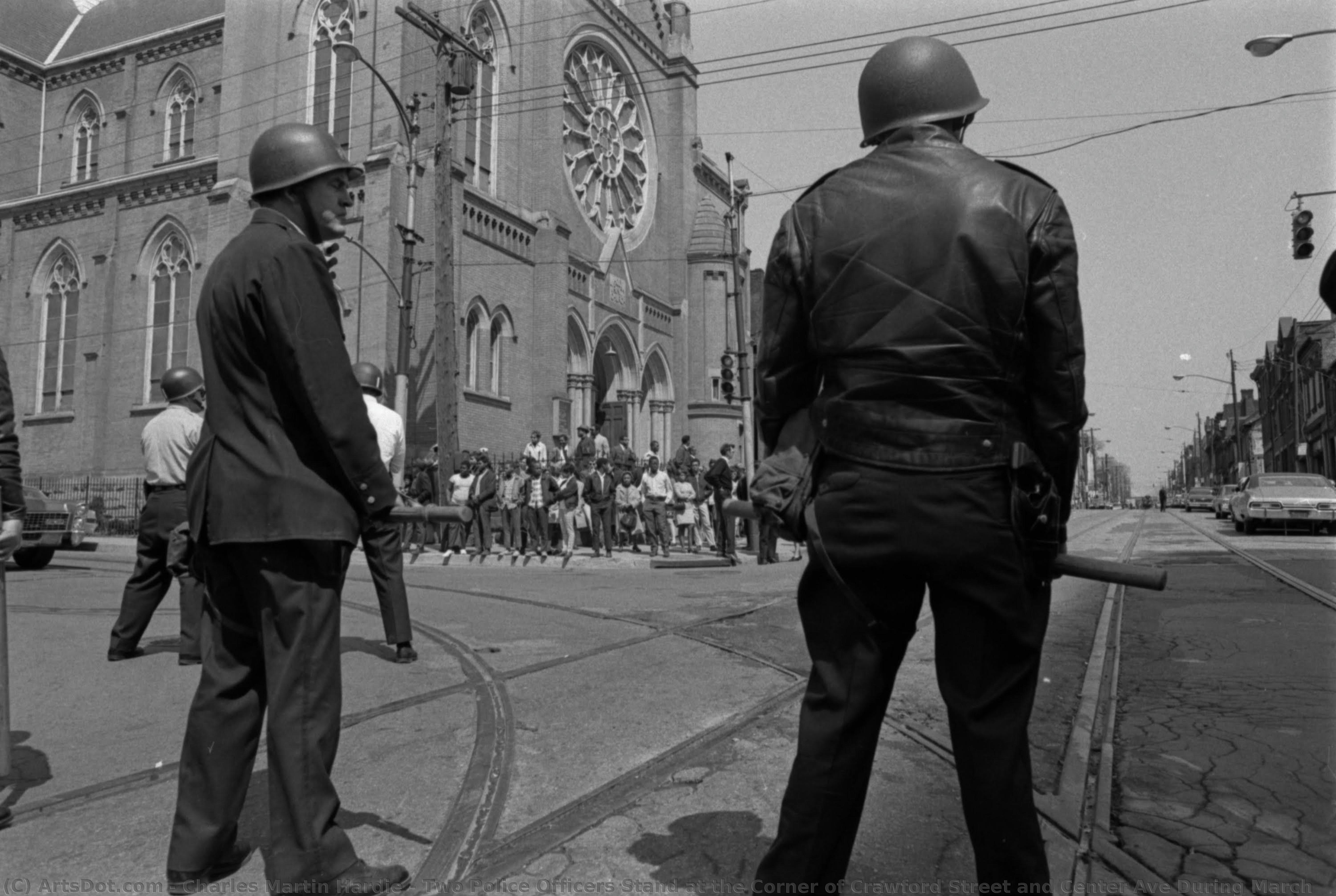 Two Police Officers Stand At The Corner Of Crawford Street And Center Ave During March — Čarls Martin Hardi